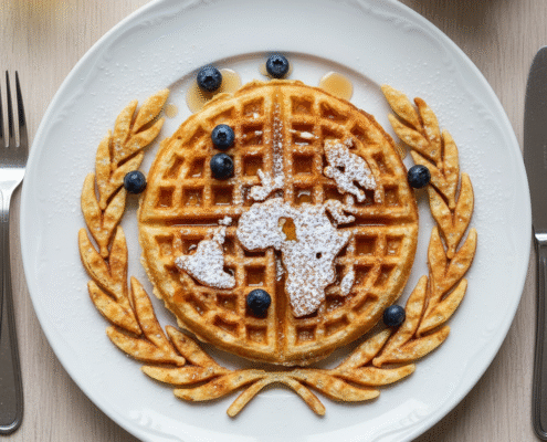 Waffel auf einem Teller mit den Umrissen Afrikas