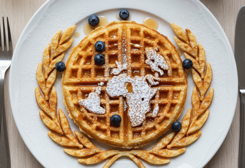 Waffel auf einem Teller mit den Umrissen Afrikas