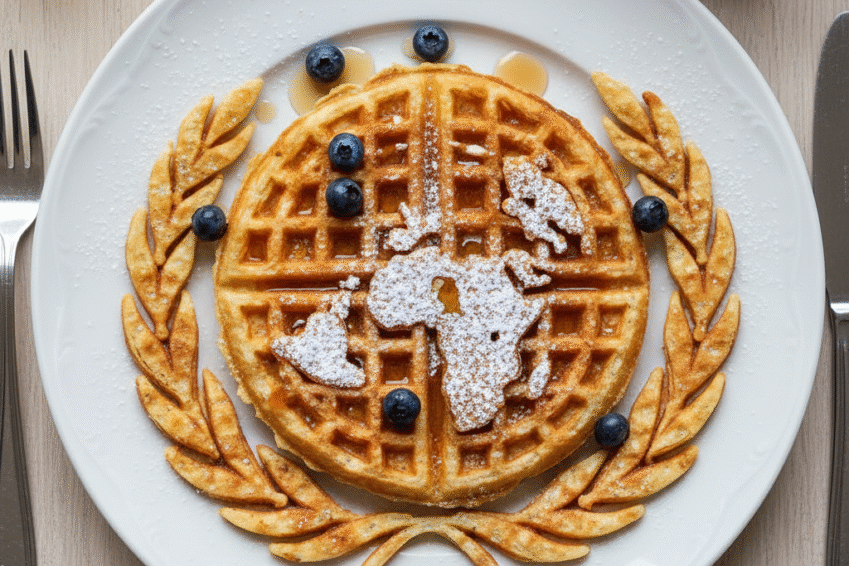 Waffel auf einem Teller mit den Umrissen Afrikas